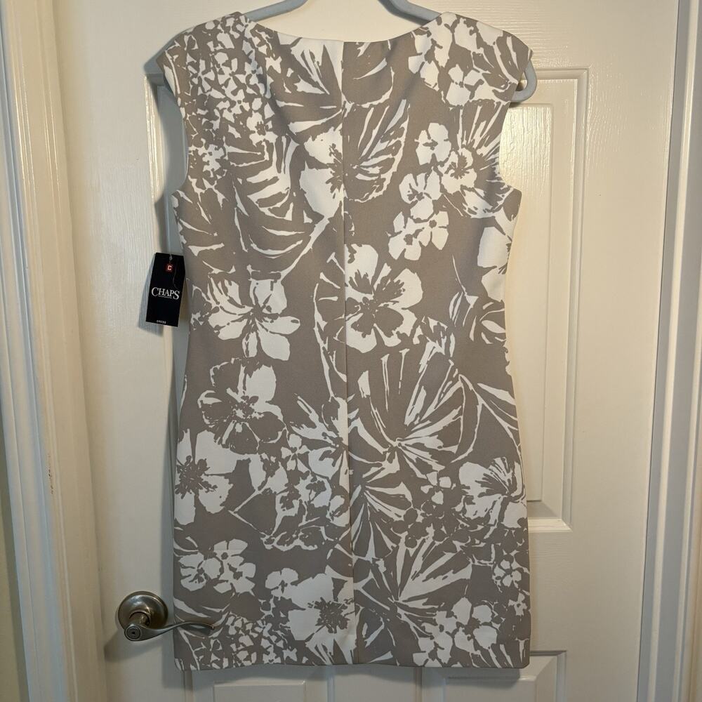 Chaps Ralph Lauren Gray And Cream Floral Boat Neck Sleeveless Dress Size 6 NWT - Picture 4 of 10